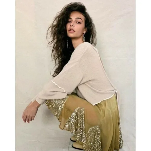 NEW WITHOUT TAG FREE PEOPLE Sz S CAFE MINI SKIRT SEQUIN CHIFFON SWING SKIRT - Picture 3 of 3